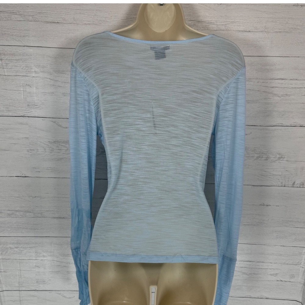 VTG Guess Y2K Sheer Baby Blue Twist Front Long Sleeve Top M babydoll deadstock - Picture 3 of 10
